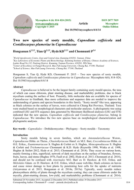 Two New Species of Sooty Moulds, Capnodium Coffeicola and Conidiocarpus Plumeriae in Capnodiaceae