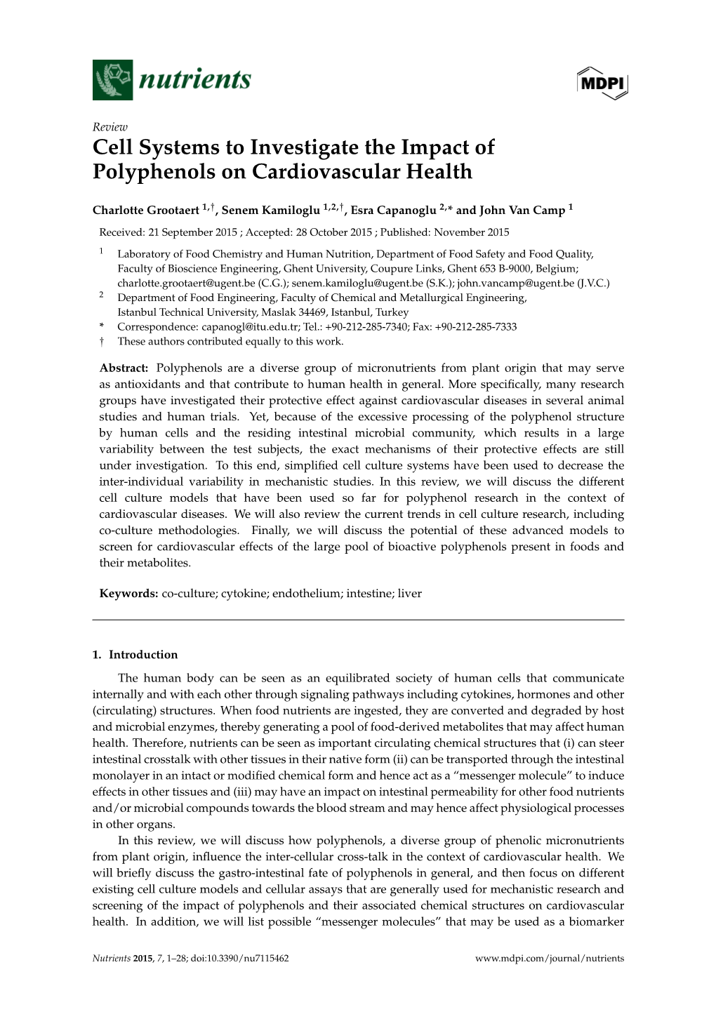 Cell Systems to Investigate the Impact of Polyphenols on Cardiovascular Health