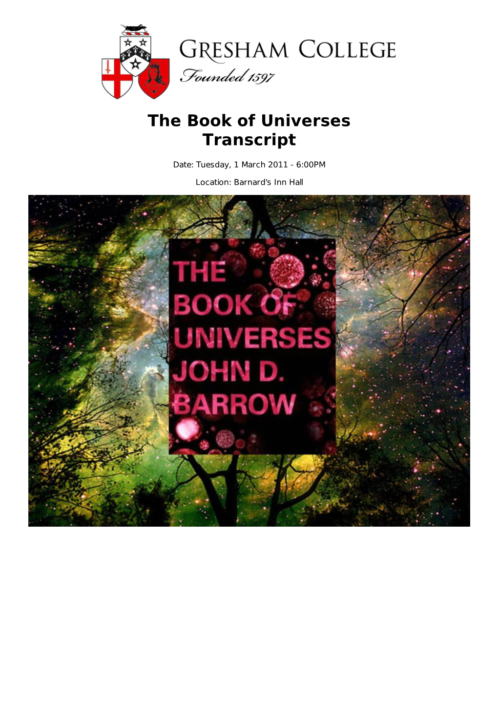 The Book of Universes Transcript