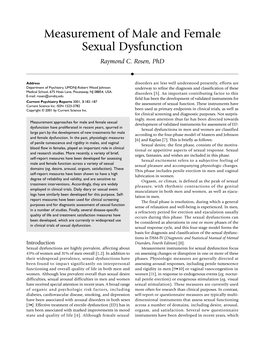 Measurement of Male and Female Sexual Dysfunction Raymond C