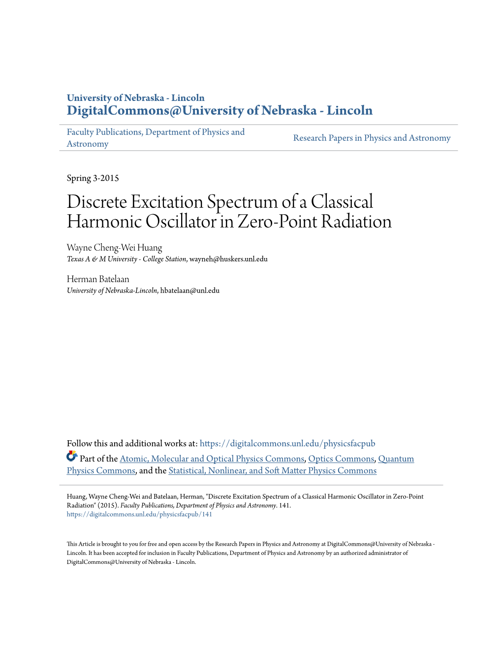 Discrete Excitation Spectrum of a Classical Harmonic Oscillator In