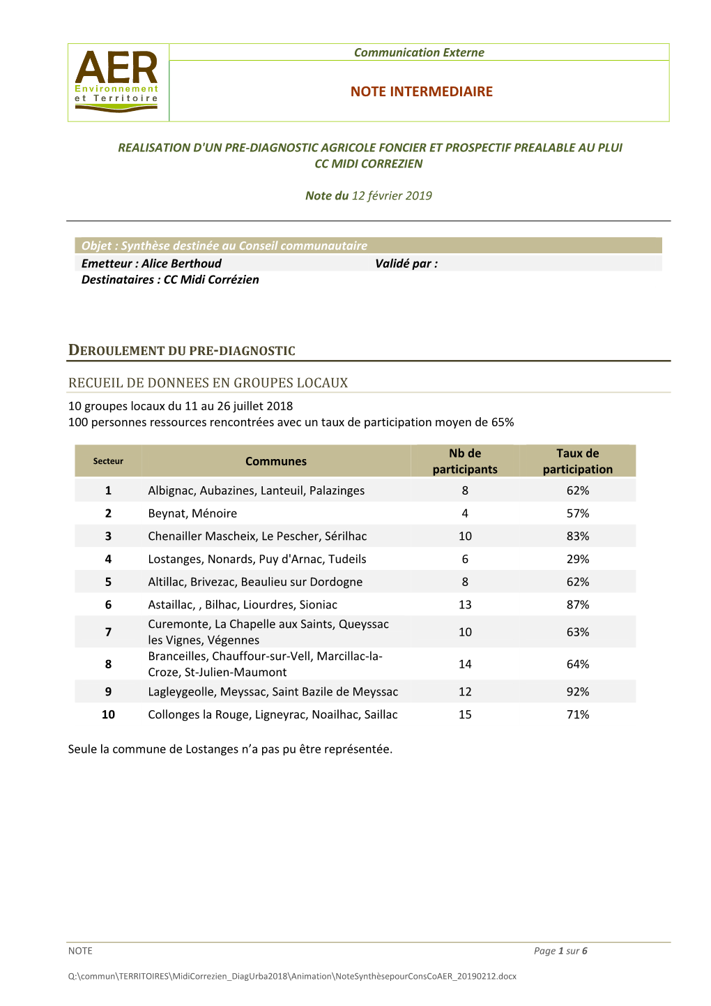 Note Intermédiaire-Réalisation Pré-Diagnostic