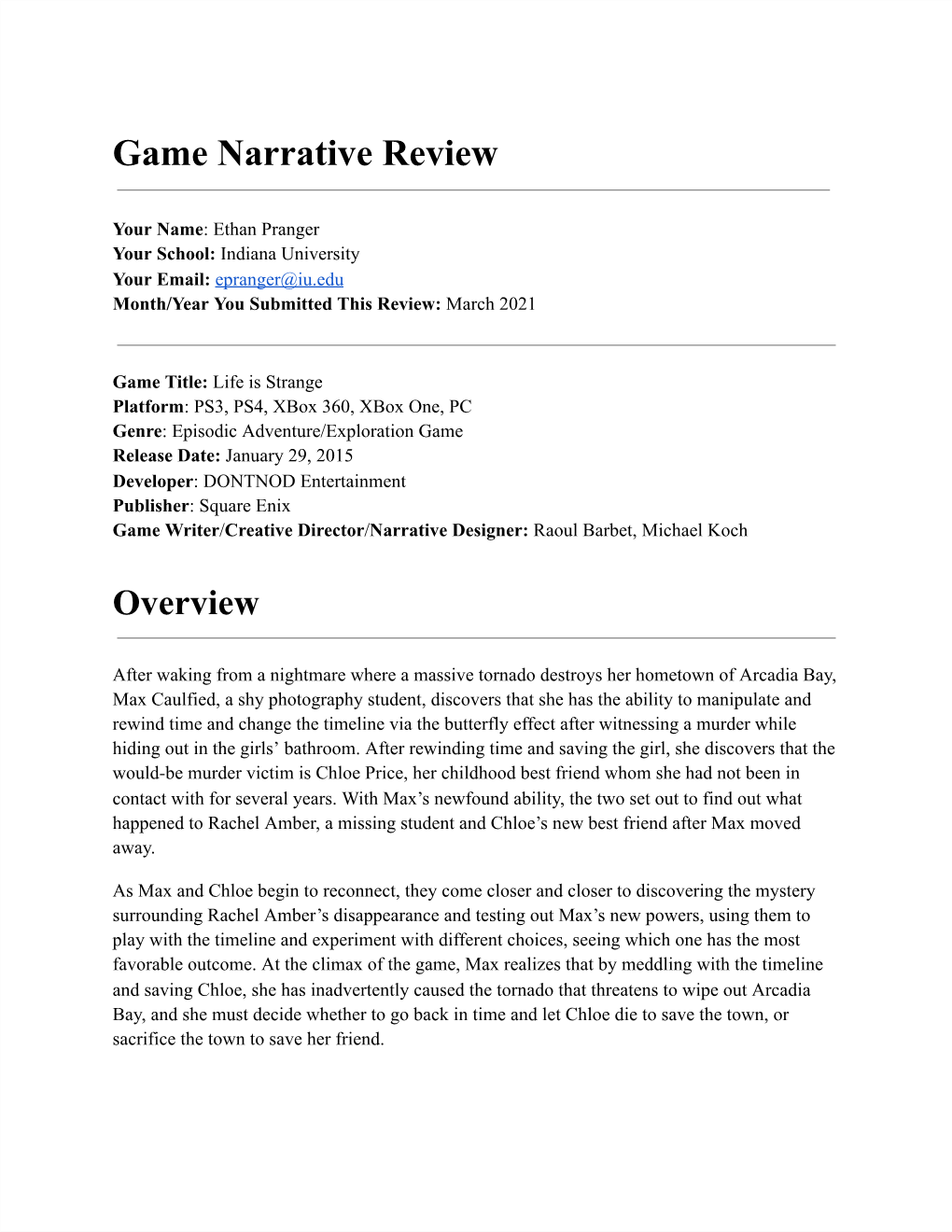 Game Narrative Review