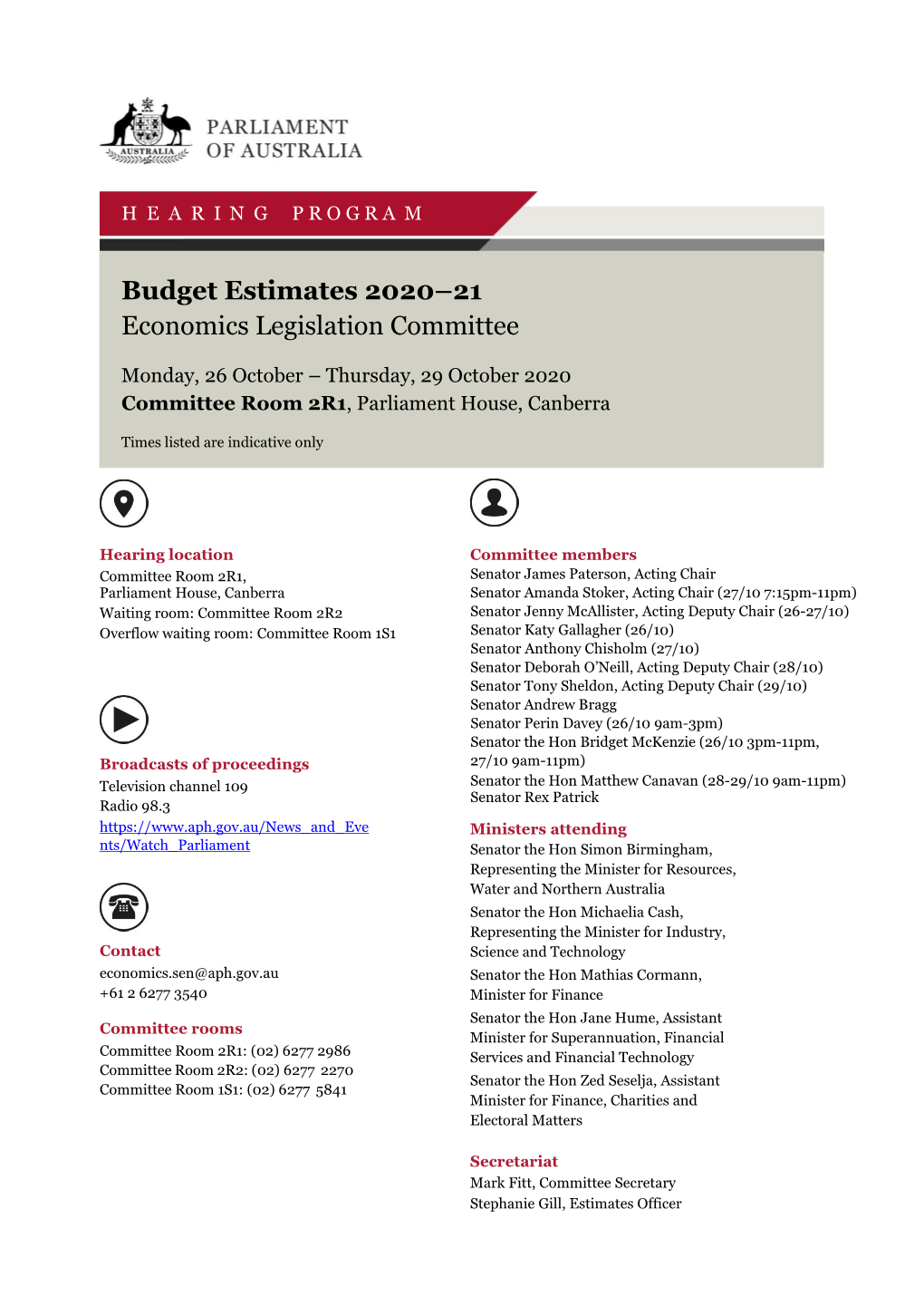 Budget Estimates 2020–21 Economics Legislation Committee