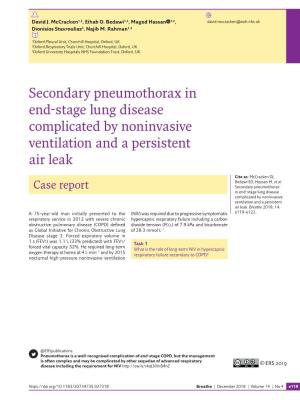 Secondary Pneumothorax in End-Stage Lung Disease Complicated by Noninvasive Ventilation and a Persistent Air Leak