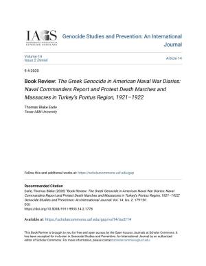The Greek Genocide in American Naval War Diaries: Naval Commanders Report and Protest Death Marches and Massacres in Turkey’S Pontus Region, 1921–1922