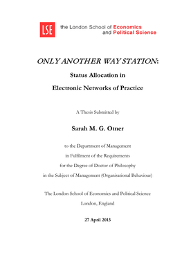 ONLY ANOTHER WAY STATION: Status Allocation In