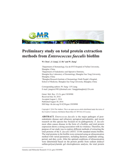 Preliminary Study on Total Protein Extraction Methods from Enterococcus Faecalis Biofilm