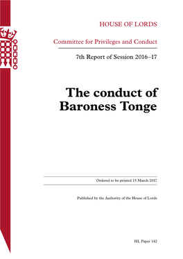 The Conduct of Baroness Tonge