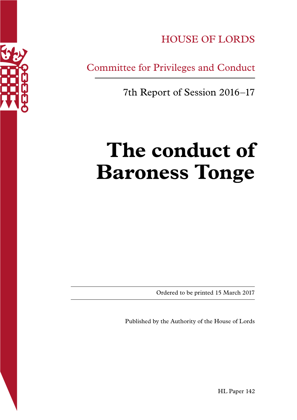 The Conduct of Baroness Tonge