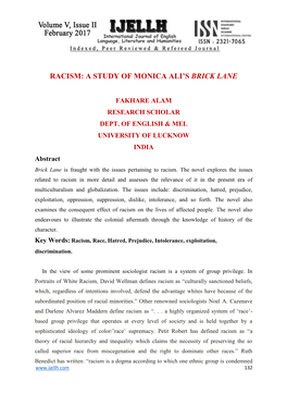 Racism: a Study of Monica Ali's Brick Lane