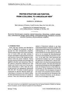 PROTEIN STRUCTURE and FUNCTION, from a COLLOIDAL to a MOLECULAR VIEW" by HAROLD A