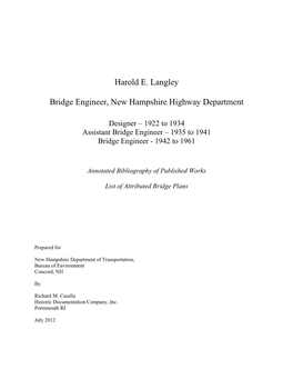 Harold E. Langley Bridge Engineer, New Hampshire Highway Department