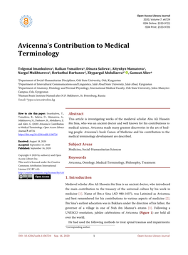 Avicenna's Contribution to Medical Terminology