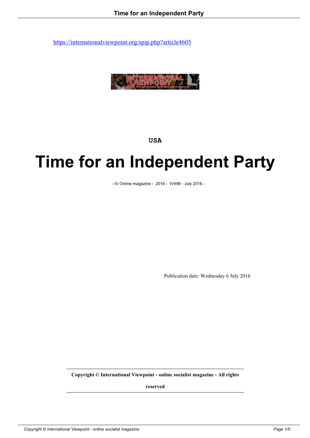 Time for an Independent Party