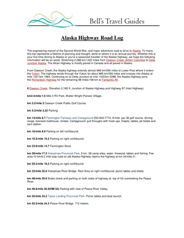 Alaska Highway Road Log