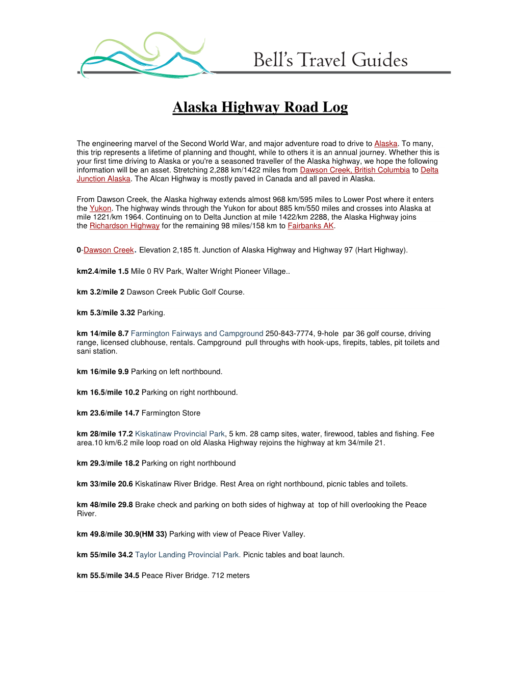 Alaska Highway Road Log