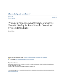 An Analysis of a University's Potential Liability for Sexual Assualts Committed by Its Student Athletes Jenni E