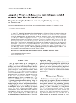 A Report of 37 Unrecorded Anaerobic Bacterial Species Isolated from the Geum River in South Korea