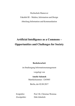 Artificial Intelligence As a Commons – Opportunities and Challenges for Society