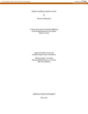 Subject Doubling in Spoken French by Eleonore Blanquart a Thesis