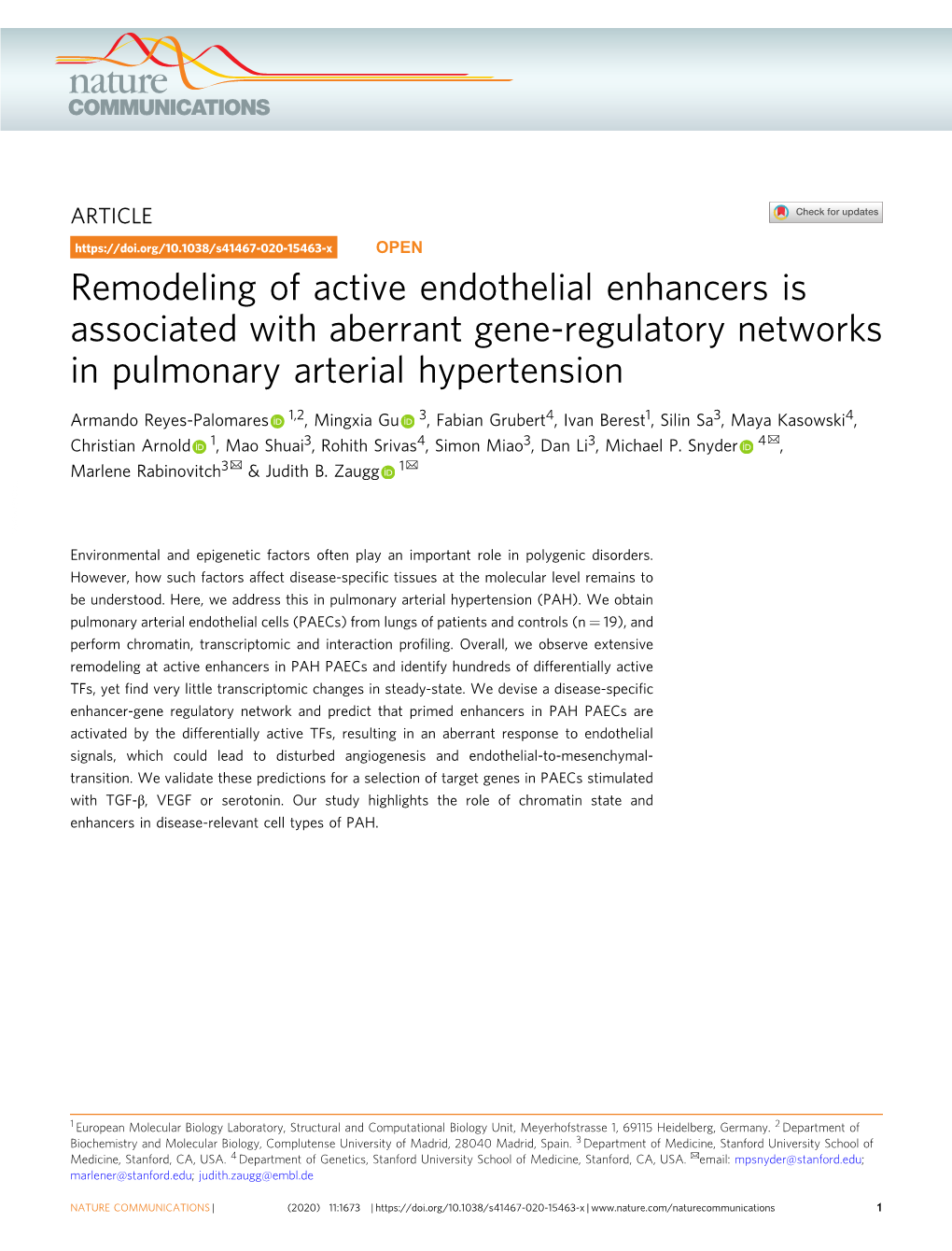 Remodeling of Active Endothelial Enhancers Is Associated with Aberrant Gene-Regulatory Networks in Pulmonary Arterial Hypertension