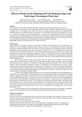 Effects of Pectin on the Reducing and Non-Reducing Sugar and Total Sugar Percentage of Date Jam