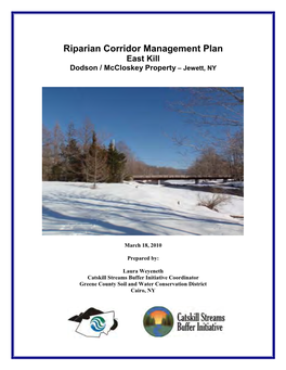 Riparian Corridor Management Plan East Kill Dodson / Mccloskey Property – Jewett, NY