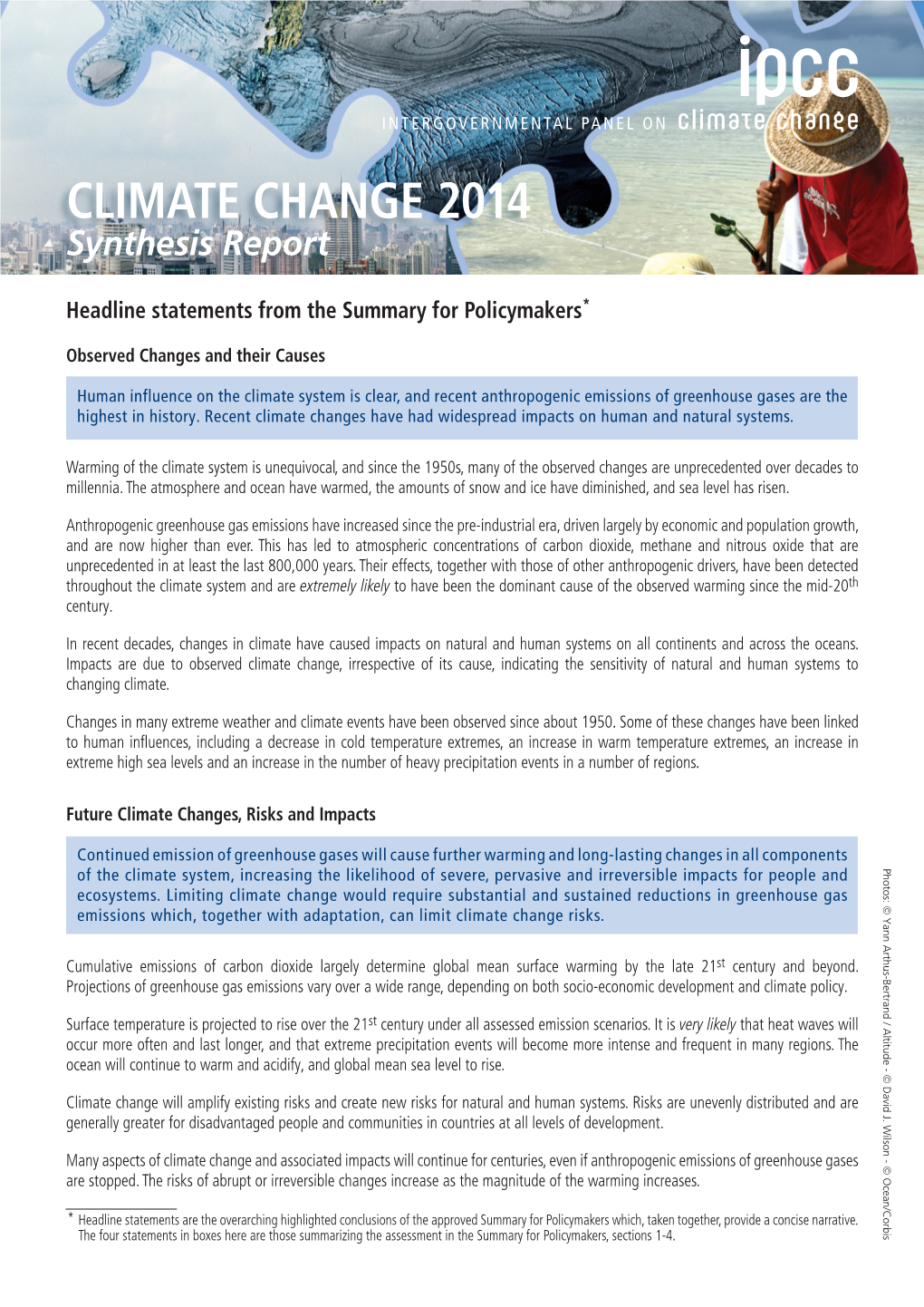 CLIMATE CHANGE 2014 Synthesis Report