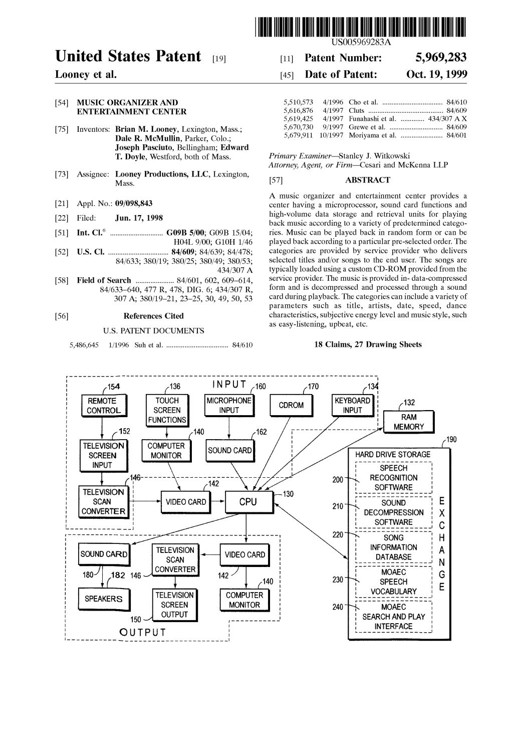 United States Patent (19) 11 Patent Number: 5,969,283 L00ney Et Al