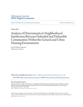 Analysis of Determinants in Neighborhood Satisfaction