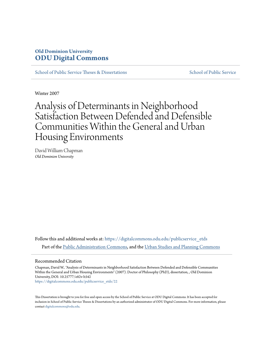 Analysis of Determinants in Neighborhood Satisfaction