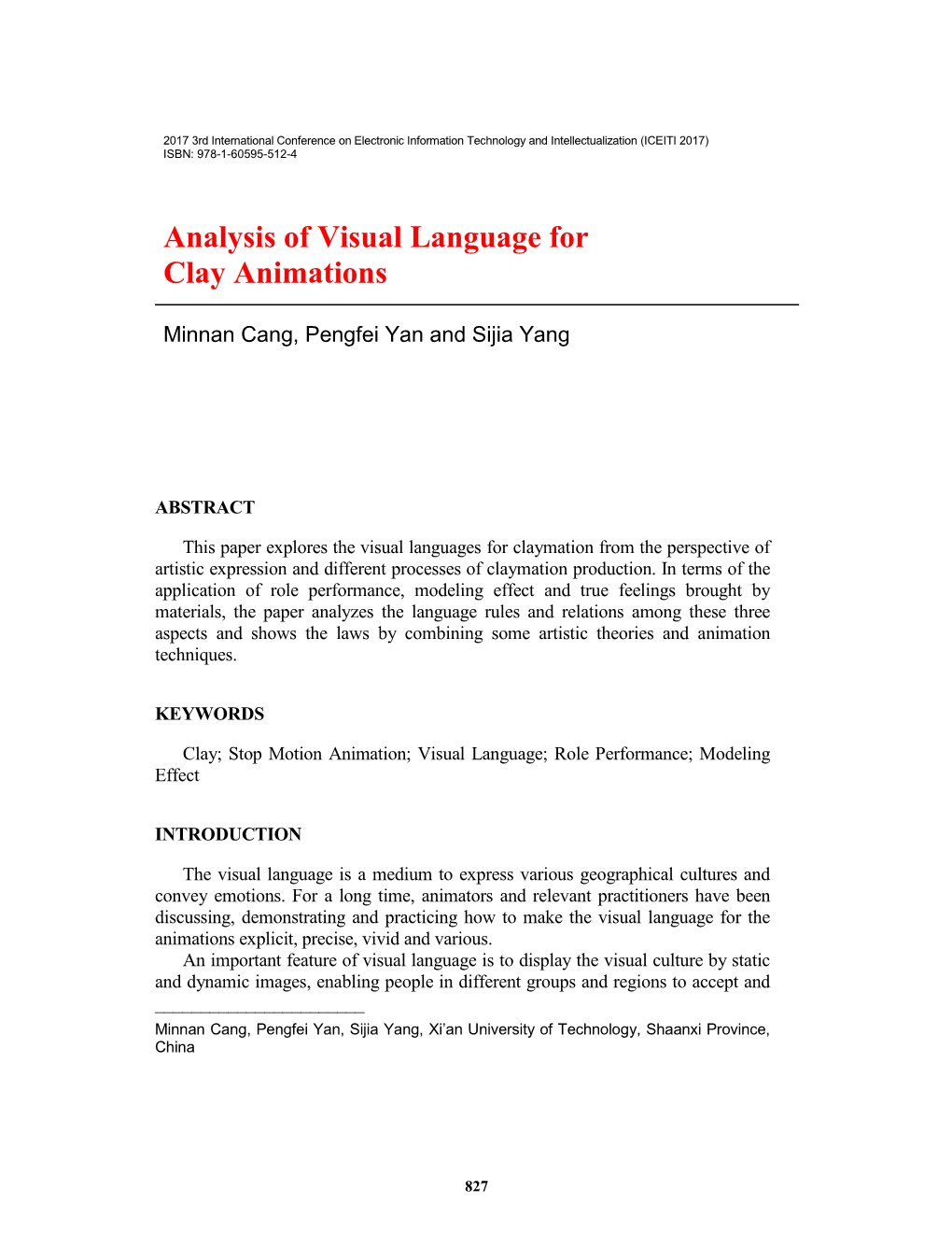 Analysis of Visual Language for Clay Animations