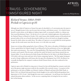 STRAUSS - SCHOENBERG TRANSFIGURED NIGHT Written by Philip Britton