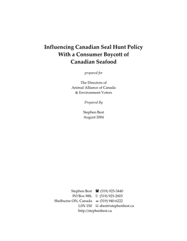Influencing Canadian Seal Hunt Policy with a Consumer Boycott of Canadian Seafood