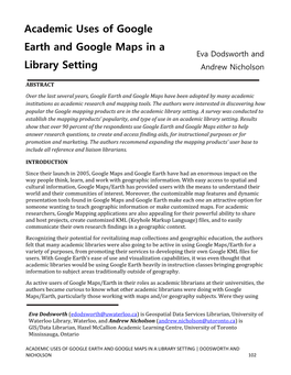 Academic Uses of Google Earth and Google Maps in a Library Setting | Dodsworth and Nicholson 102