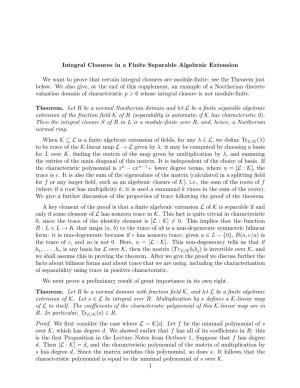 Integral Closure in a Finite Separable Algebraic Extension