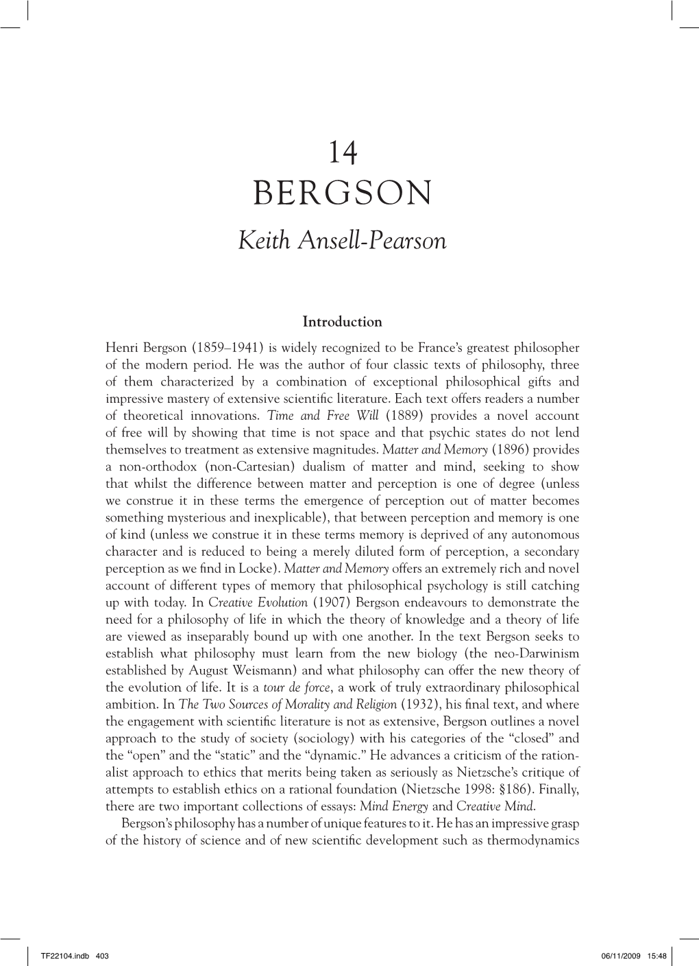 Bergson Keith Ansell-Pearson