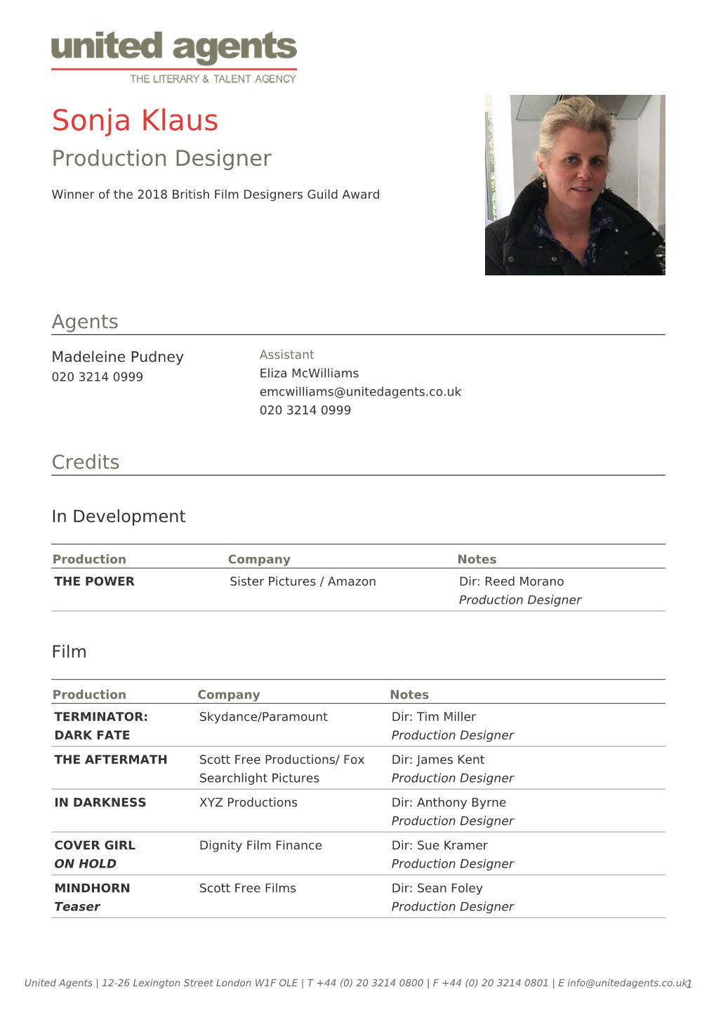 Sonja Klaus Production Designer