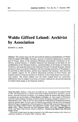 Waldo Gifford Lei And: Archivist by Association
