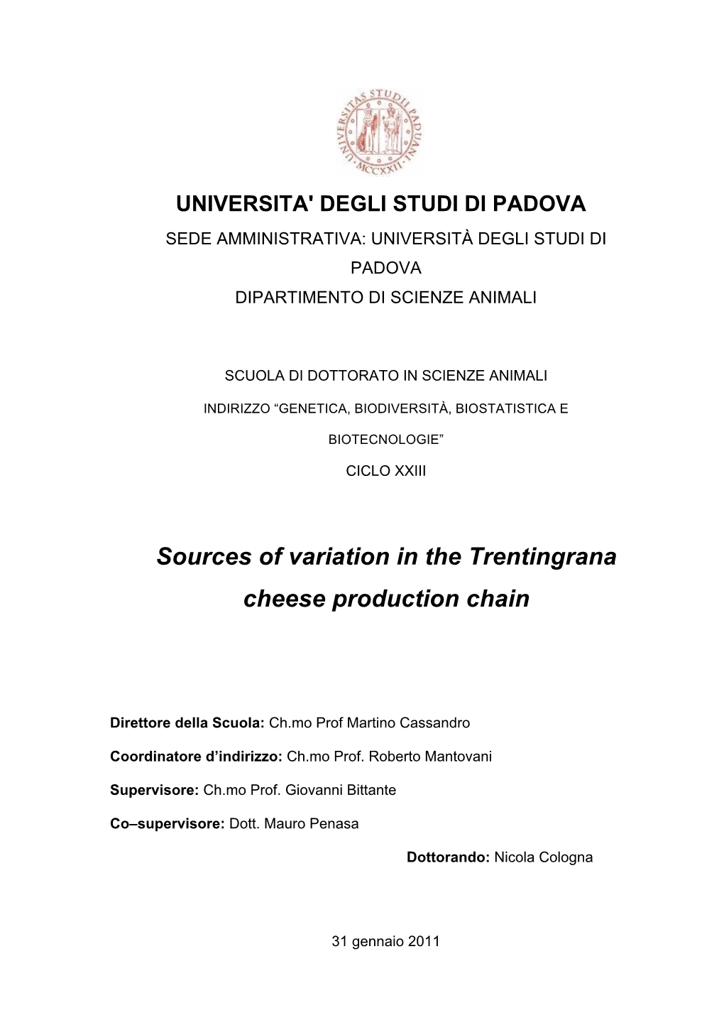 Sources of Variation in the Trentingrana Cheese Production Chain