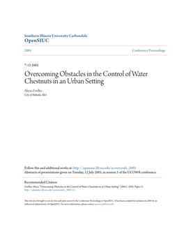 Overcoming Obstacles in the Control of Water Chestnuts in an Urban Setting Alicia Zoeller City of Holyoke, MA