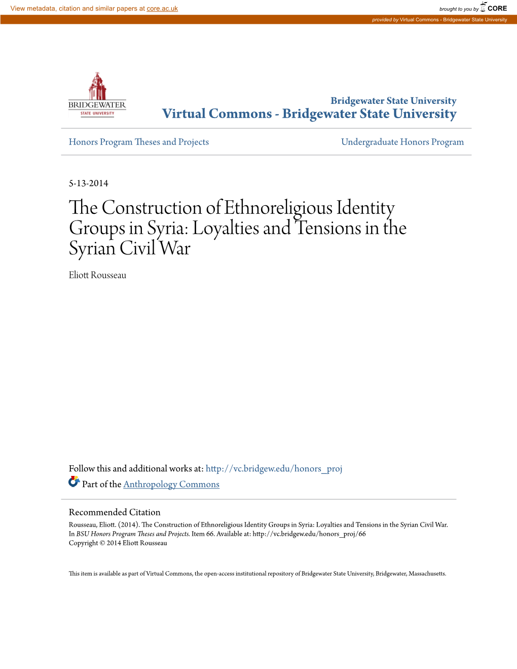 Loyalties and Tensions in the Syrian Civil War Eliott Rousseau