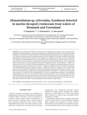 Hematodinium Sp.(Alveolata, Syndinea) Detected in Marine