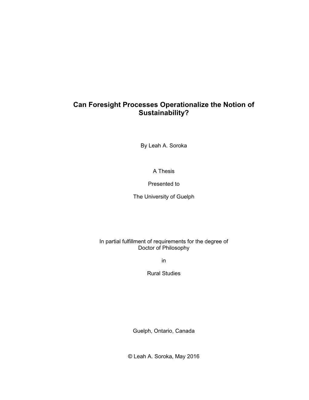 Can Foresight Processes Operationalize the Notion of Sustainability?