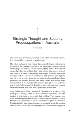 Strategic Thought and Security Preoccupations in Australia Coral Bell