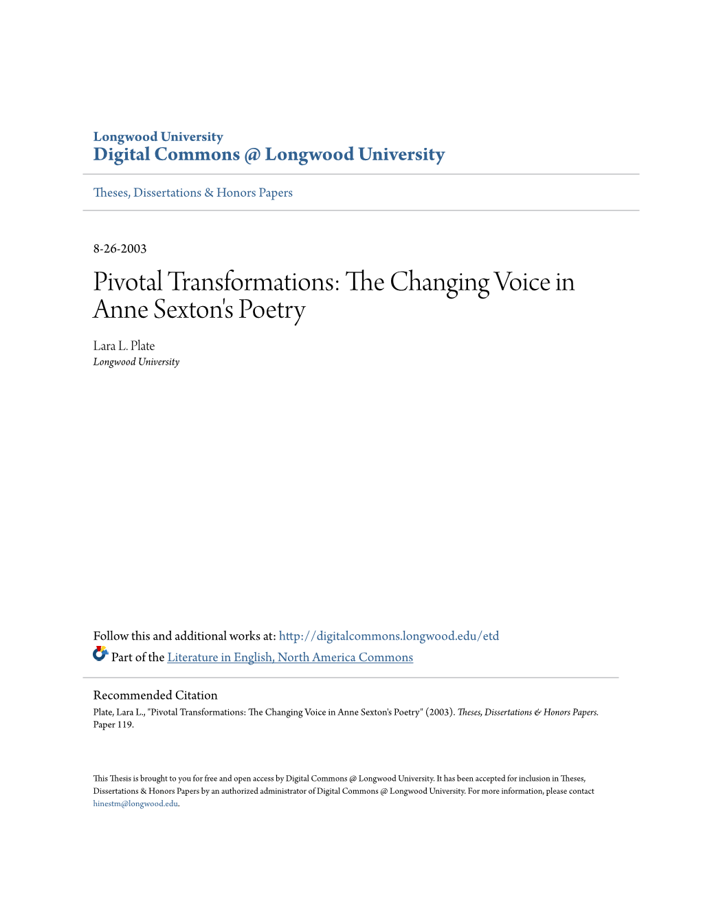 The Changing Voice in Anne Sexton's Poetry