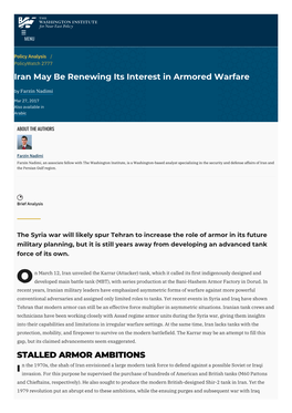 Iran May Be Renewing Its Interest in Armored Warfare | the Washington