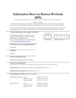 Information Sheet on Ramsar Wetlands (RIS) Categories Approved by Recommendation 4.7, As Amended by Resolution VIII.13 of the Conference of the Contracting Parties