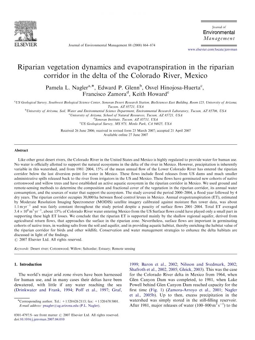 Riparian Vegetation Dynamics and Evapotranspiration in the Riparian Corridor in the Delta of the Colorado River, Mexico